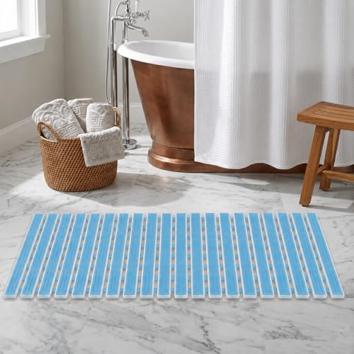 Image of HomeCloud Non-Slip Shower Mat for Bathtub, Anti-Slip Bath Mat with Suction Cups, Drainage Holes & Foot Massage Exfoliating Surface (Vent Blue)