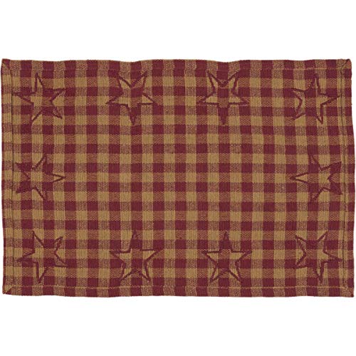 Vhc Brands Star Cotton Primitive Tabletop Kitchen Appliqued Placemat Set Of 6, Burgundy Red #TOP2