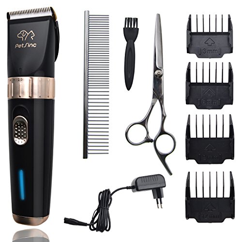 Cerámica Cortadora de Pelo para Mascotas de 2 Velocidades - PetSinc Kit Cortadora Profesional de Pelo Perros, Gatos, Caballos - Batería Recargable de 2000mAh Li-ion - Inalámbrica, Ultra Silenciosa