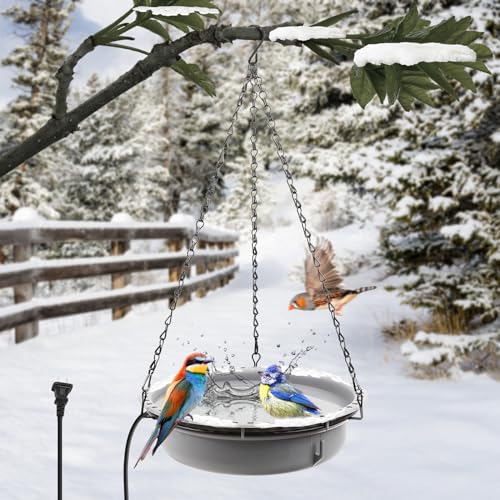 Ribgwo Hanging Heated Bird Bath for Outdoors for Winter, Large Capacity Heated Birdbath Deicer,75W Thermostatically Controlled Birdbath Heater for Winter Garden Patio Yard Decoration