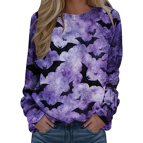 Sweat col rond pour femmes imprimé violet manches longues coupe chemisier ample