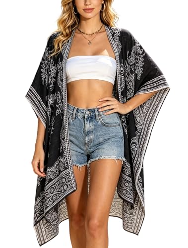 Image of Breezy Lane Women's Kimono Cardigan Summer Swimsuit Coverups Beach Cover Up with Floral Print for Vacation