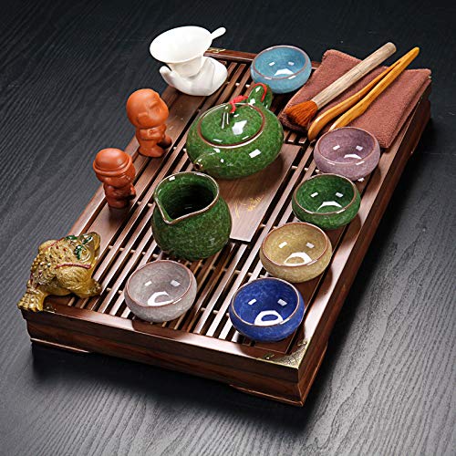 ufengkeExquisite Ceramic Porcelain Kungfu Tea Cup Set with Lid and Wooden Tea Tray-A