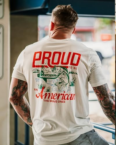 The Brave Ones Proud American Fisherman T-Shirt 100% Cotton Made in USA Men's Fish Hunter Graphic Tees│Short Sleeve Crewneck Premium Quality Patriotic Fishing Shirt Gift for Men4