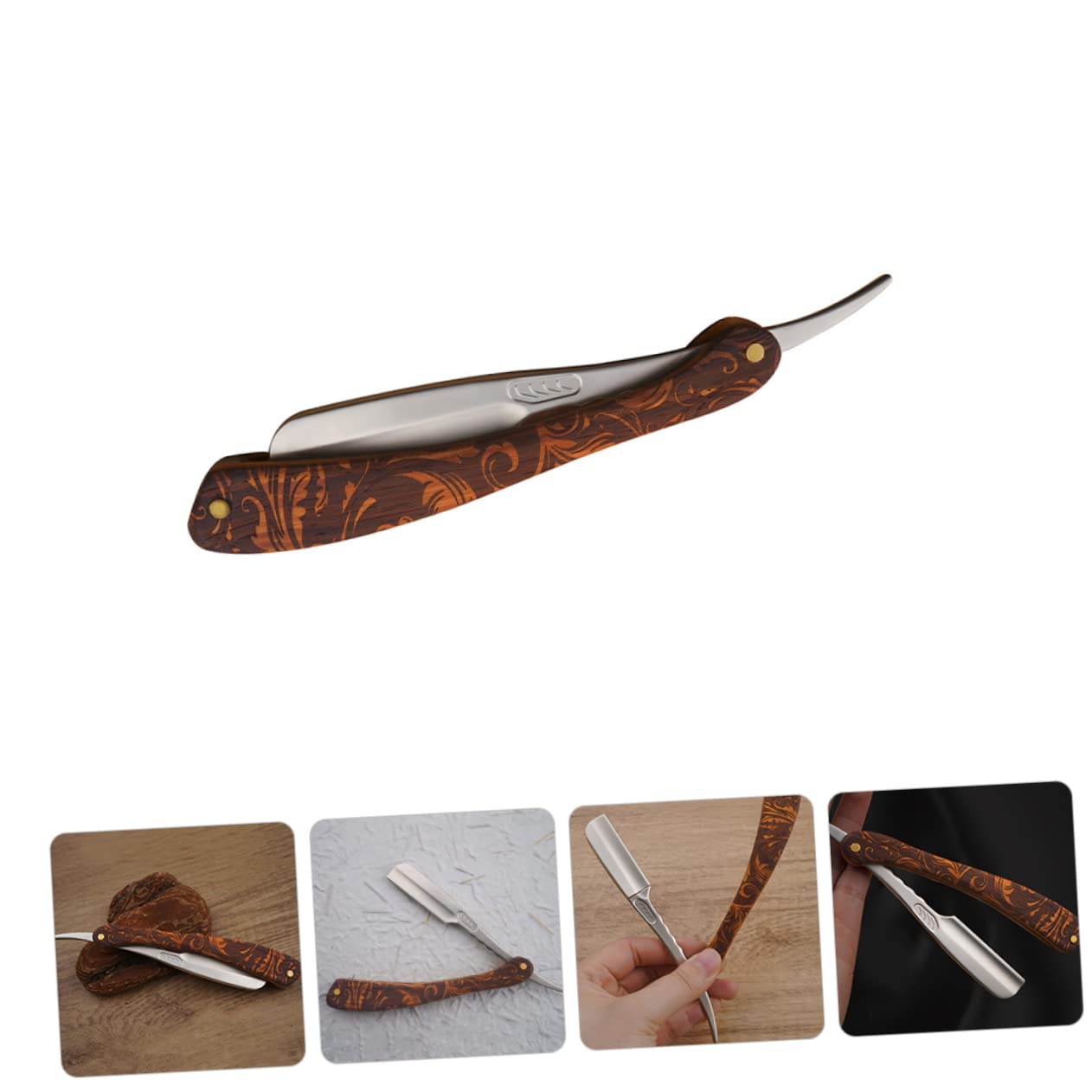 Rasoio Diritto Pieghevole in Acciaio Inox Manico in Legno Marrone | Stile Vintage Classico, Controllo Preciso, Uso Domestico e Commerciale