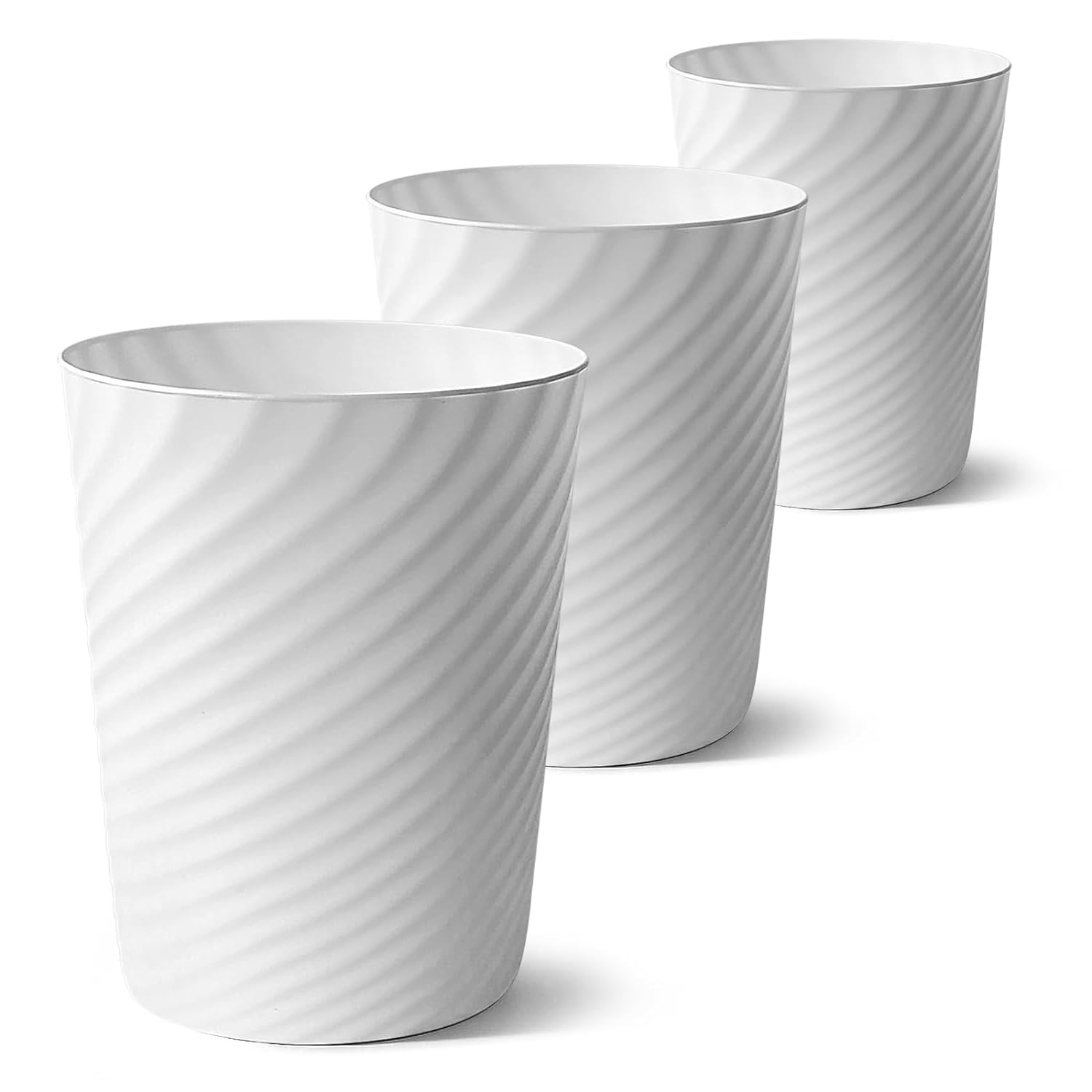 Duscdesp 3 Pack Plastic Waste Paper Bin,8L Stripe Trash Can,Minimalist Uncovered Small Bin,Round Waste Paper Basket for Kitchen Bathroom Bedroom Office Toilet (3 Pack White)