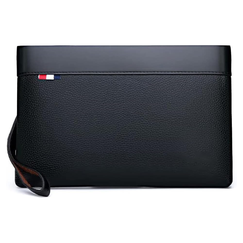Eshow Pochette Homme Cuir PU, Sacs à Main Homme avec Dragonne Petite Sacoche d'affaires Portefeuille Hydrofuge Léger pour Voyage Loisirs Bureau