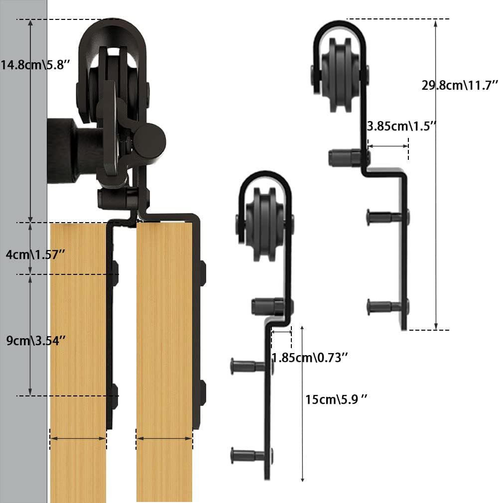 20FT Bypass Sliding Barn Double Wooden Door Hardware Kit, Single Track, Flat J Shape Hanger (Smoothly, Quietly, Easy Install)