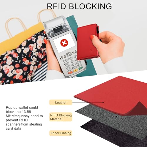 Image of Pop Up RFID Wallet Women, Small Wallet for Women Compatible with Airtag, Tri-fold Genuine Leather Wallet Women with Mirror, Zp-Red, Business Casual Style