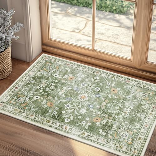 Tapete corredor floral lavable 2x3 verde