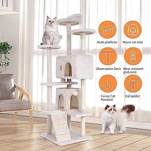 Image of 70 Inch Cat Tree, Cat Tower for Indoor Cats, Multi-Level Tall Cat Tree Kitten Tower with Cat Scratching Post, Cat Condo, Plush Perch, Dangling Ball, Heavy Duty Cat Tree for Large Cats, Beige