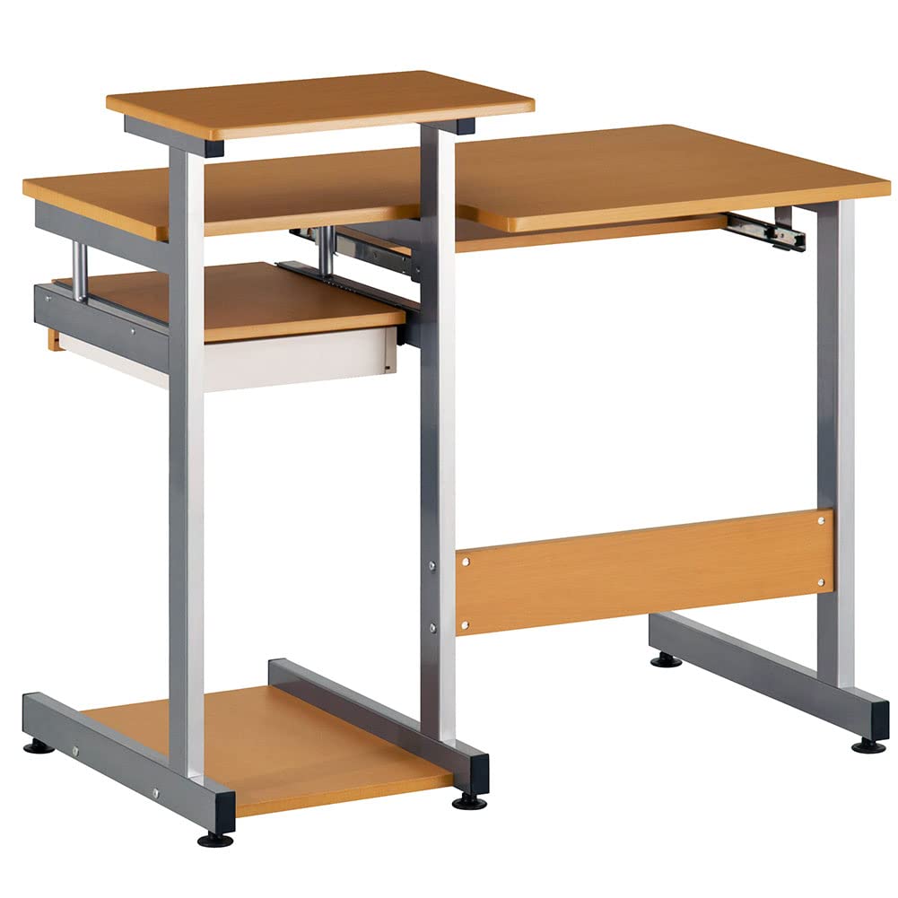 BAKAJI Scrivania con Cassetto Ripiano per Scanner Stampante Portatastiera e Mensola Estraibile Tavolo da Lavoro Porta Pc Computer in Metallo e Legno MDF Arredamento Casa Ufficio Cameretta