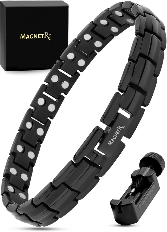 MagnetRX Women's Ultra Strength Magnetic Bracelet – Effective Titanium Magnetic Bracelets for Women – Adjustable Length with Sizing Tool for Perfect Fit (Black)
