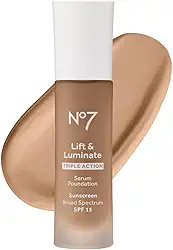 No7 Base de soro Lift & Luminate Triple Action – Bege Profundo – Base líquida com FPS 15 para base orvalhada e brilhante – Base de soro radiante para pele madura (30 ml)