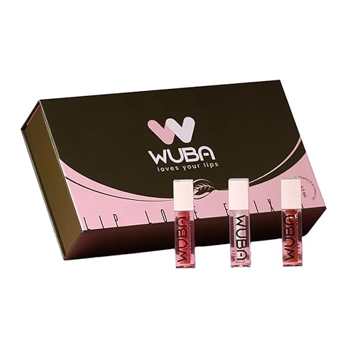 Image of Wuba Lip Gloss & Lip Oil with Vitamin E, Hibiscus & SPF 30, Treats Dry, Chapped & Dark lips, Adds shine, moisture & tint, Daily lip care for soft, Smooth lips - Unisex, Pack of 3 - serum gloss