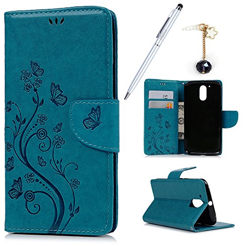 Funda de piel sintética con función atril para Motorola Moto G4 / Moto G4 Plus de maxfe.co, con diseño de mariposa en relieve, un lápiz óptico y un tapón antipolvo, ZH-DXM-HPP152637-UK