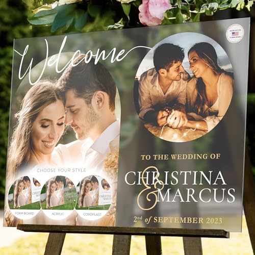 24x18' Personalized Wedding Welcome Sign with Photo and Text, Custom Reception Sign in Acrylic, Foam Board, or Coroplast (Design 1)