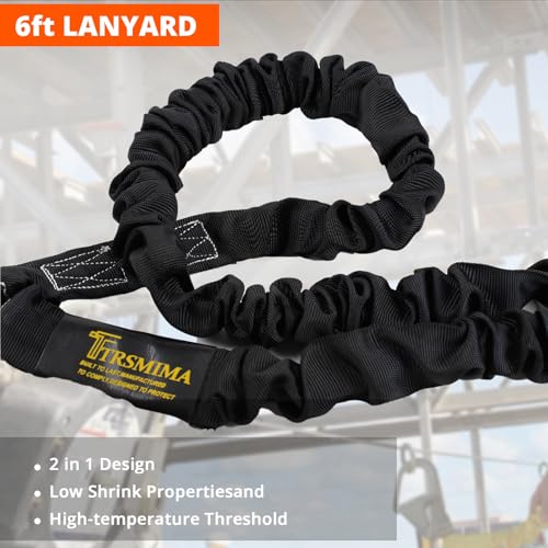 Image of TRSMIMA Safety Harness Fall Protection - Men Construction Full Body Harness Kit for Work with Shock Absorbing Lanyard Tongue Buckle ANSI Orange