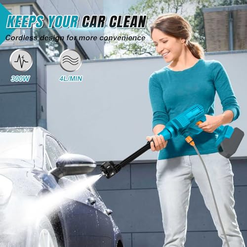 WingFly Draadloze hogedrukreiniger voor Makita accu 18 V, mobiele hogedrukreiniger met slang, draagbare hogedrukreiniger voor auto, terras, raam, gazon, zwembad (accu niet inbegrepen) (alleen - Afbeelding 4