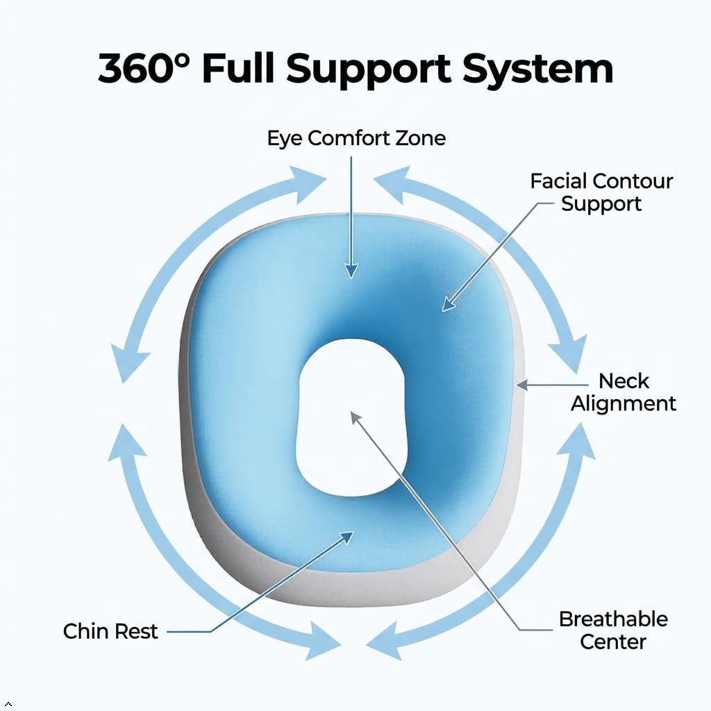 Coussin de massage avec trou de tête - Appui-tête de massage pour lit | Coussin ergonomique pour le visage, soutien à 360°, respirant et sans pression, pour salon, maison, bleu clair