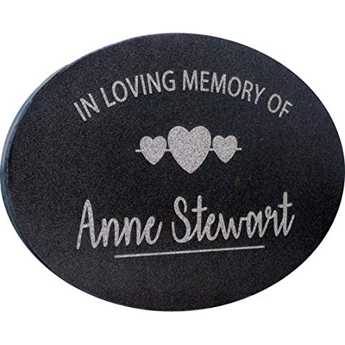 Personalized Granite Oval Memorial Stone for Lost Loved Ones, Infants, Parents and Family Pets. " Can be Used in Your Garden, For a Tree Dedication, or in a Cemetery. Includes your personal text.