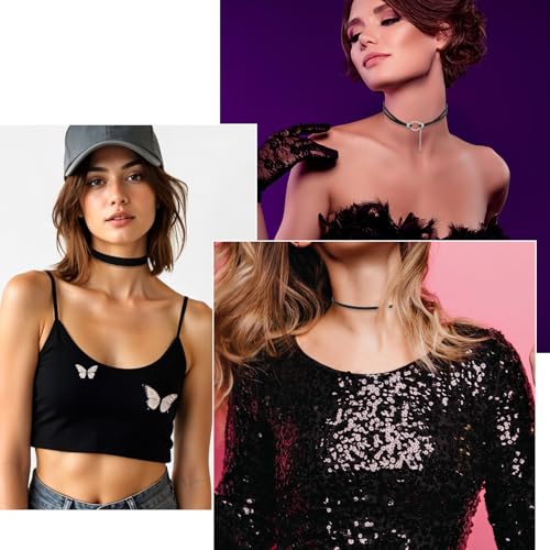 8 Pcs Black Choker Necklace Lace Velvet Chocker Set Layered Classic Choker Necklace Velvet Collar for Women Adjustable Gothic Punk Halloween Classic4