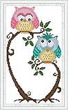 Awesocrafts Kreuzstich Stickpackungen, Zwei Eulen Bilder Vorlagen Stickerei Set Vorgedruckt