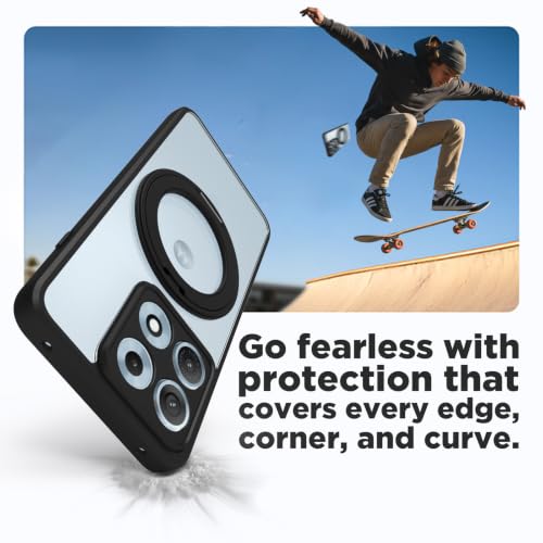 Image of RIGGEAR Shockproof Sleek Hybrid Armor 360 Rotating Magnetic Ring Stand Back Cover Case Compatible with MagSafe Accessories for Motorola Moto Edge 70 Max 5G (Clear PC + Black TPU Bumper)