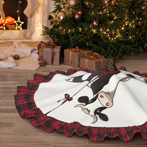 Jupe de sapin de Noël imprimé vache tapis rustique fêtes - 2