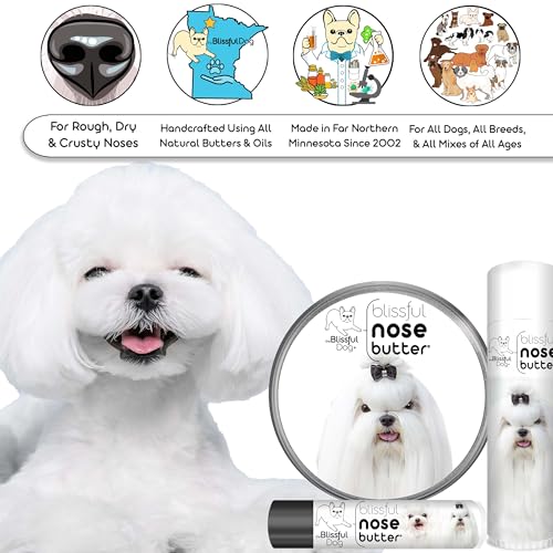 Image of The Blissful Dog Maltese Nose Butter for Dry, Cracked Skin, Lick-Safe Dog Nose Balm with Moisturizing Shea Butter, Almond, Olive, and Essential Oils, Pet Supplies, Uncented, 0.50 oz.