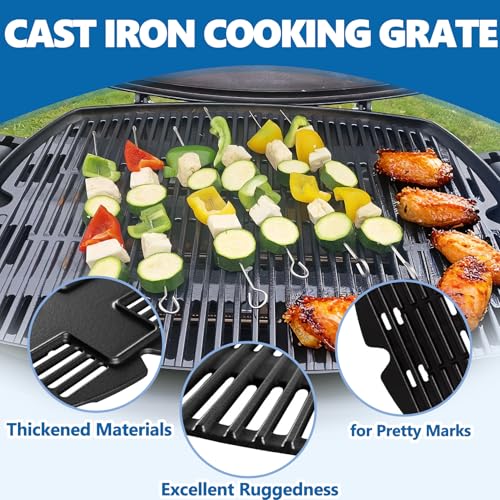 Image of SafBbcue 7584 25 inch Cast Iron Cooking Grates & 65032 23.75 inch Grill Burner for Wber Q300 320 3000 3200 57060001 586002 Grills, Baby Q Grill Grids & Grates and Grill Burner Tube Kit for Weber 7646 & 65032