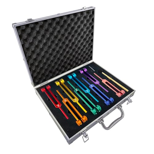 Chakra Tuning Fork Set, Weighted Tuning Forks of 8 Color,7 Chakra and 1 Soul Purpose Tuning Forks for DNA Healing, Sound Therapy, Yoga, Meditation