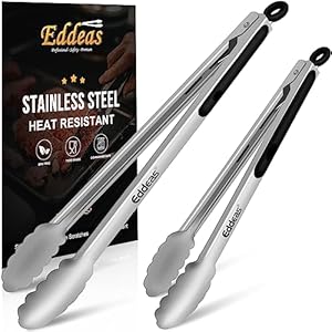 Eddeas Grill Tongs,12″and 17 Inch Extra Long Kitchen Tongs,Heat Resistant 600 Degrees Stainless Steel tongs,Metal Locking Tongs for Cooking,Grilling,Outdoor Barbecue/BBQ,Set of 2