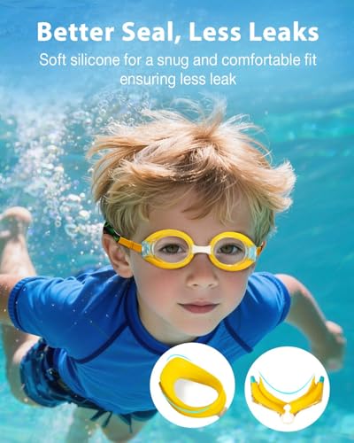 Pixel Panda 2 Pack Kids Swim Goggles with Fabric Strap for 3-8 Anti-Fog Anti-UV, No Leak No Hair Pulling Swimming Goggles Boys Girls Youth Toddlers Pool Water Protection(Blue and Yellow) - image 5