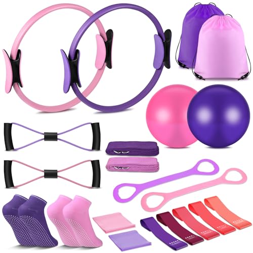 21-Pcs-Pilates-Ring-Circle-Set-Home-Pilates-Equipment-Kit-for-Women-Pilates-Equipment-Home-Workout-Equipment-Set-Includes-98-In-Ball-Yoga-Ring-Stretching-Strap-8-Resistance-Bands-Non-Slip-Socks