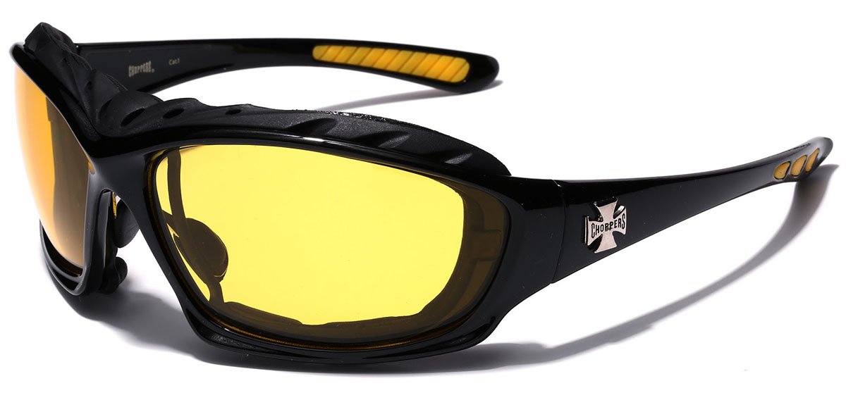 Oversized Choppers Men's Sport Padded Motorcycle Bikers Sunglasses BLACK  MIDNIGHT YELLOW