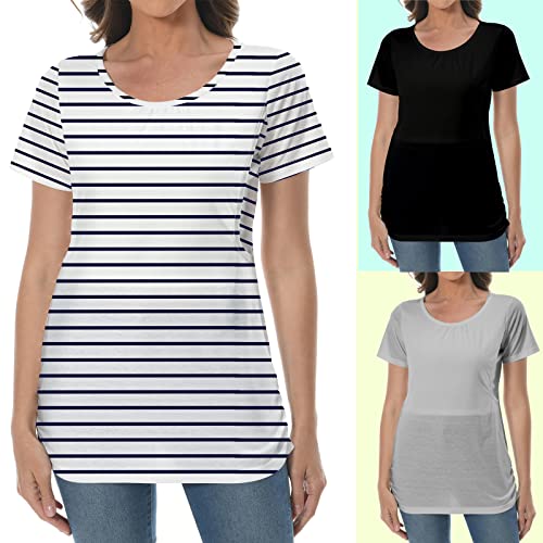 Women Nursing Tops Maternity Clothes 3 Pack Breastfeeding Shirts Double Layer Pregnancy Tees Postpartum Knits #TOP3