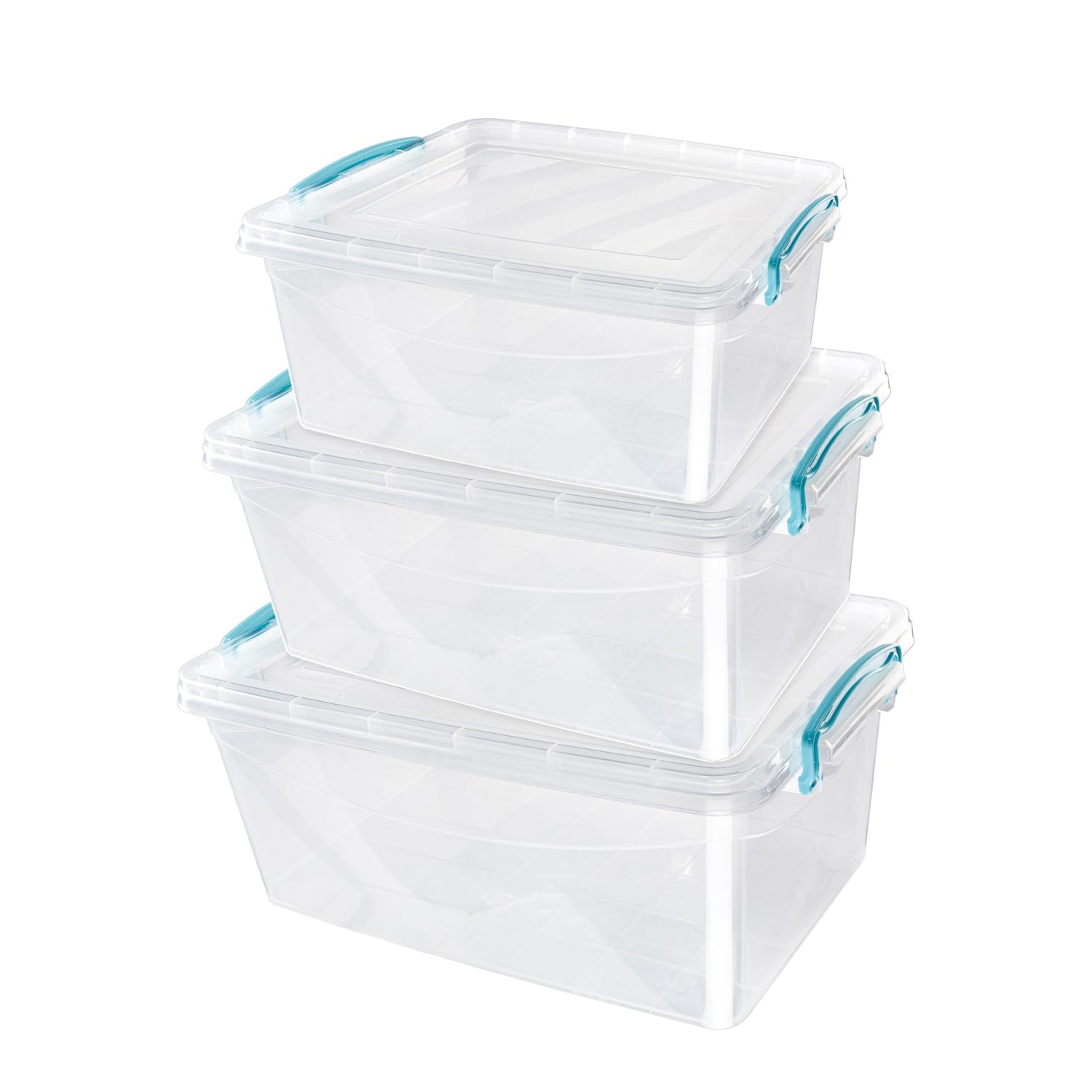 JVL Plastic Clip Lidded Food Storage Box, Stackable & Nestable, Set of 3, 5L, 8.5L, 13.5L