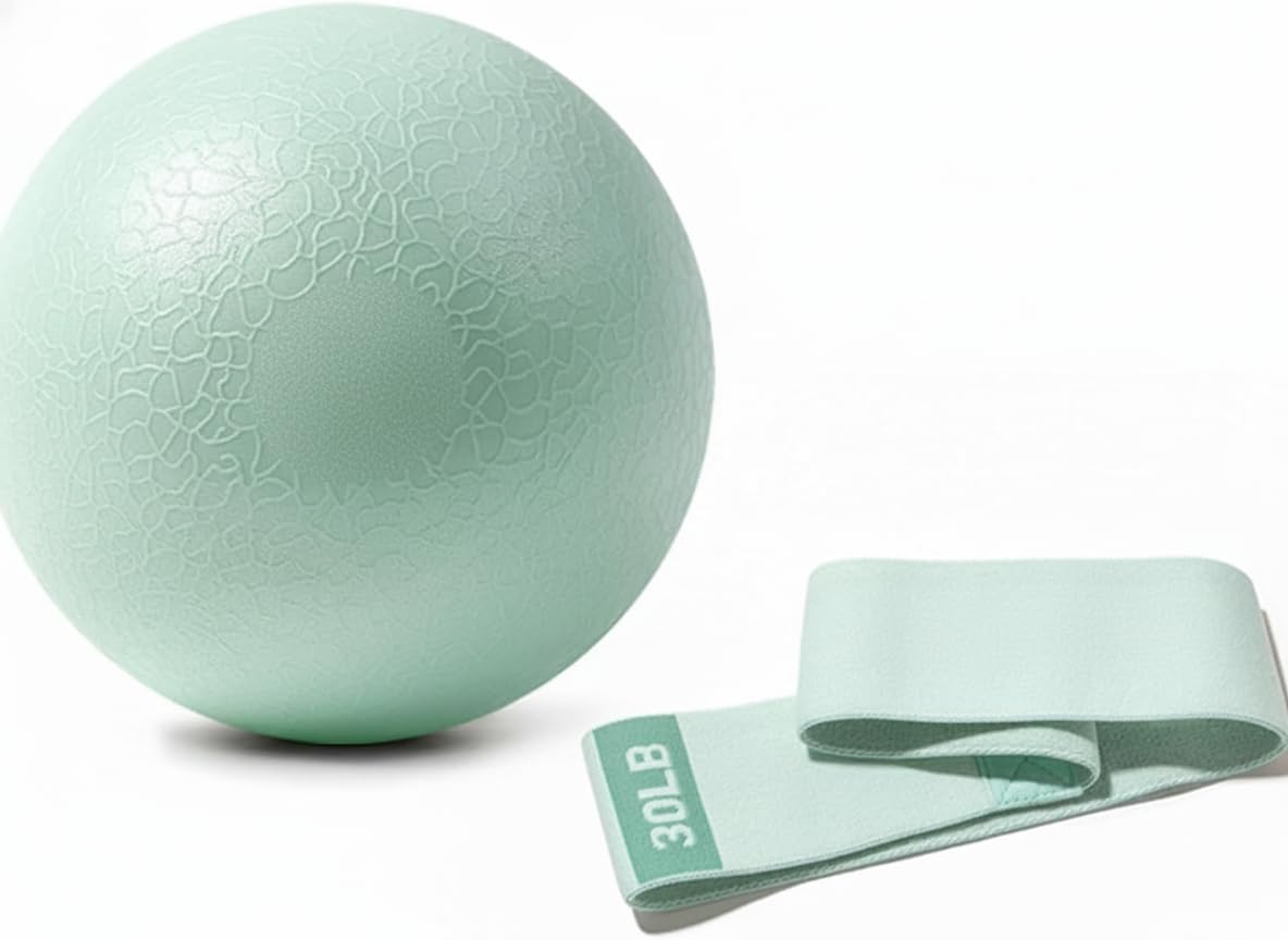 Pilates Ball with Resistance Bands Set, Yoga Ball 8 Inch Core Ball, Small Exercise Ball for Pilates, Yoga, Core Training, Physical Therapy, Balance, Stability, Stretching