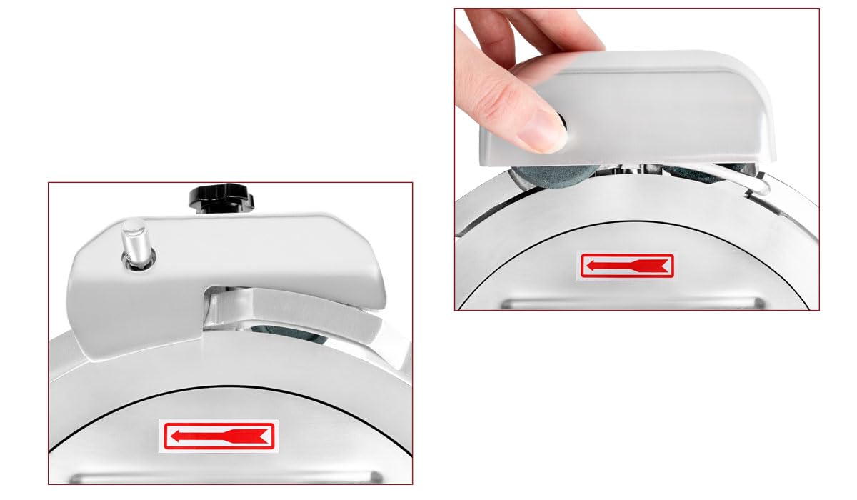 Beeketal 'Profi 300' Aufschnittmaschine mit Ø 300 mm Spezialmesser (glatte Schneide), Schnittstärke 0-15 mm, Aluminium Schrägschneider mit Schnittguthalter, Schubhilfe und Schärfvorrichtung