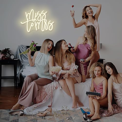 Image of Miss to Mrs Neon Sign for Bridal Shower Decor Dimmable Led Wedding Neon Sign for Backdrop, Miss to Mrs Neon Light for Wall Decor Warm White Party Banner Bridal Shower Decoration