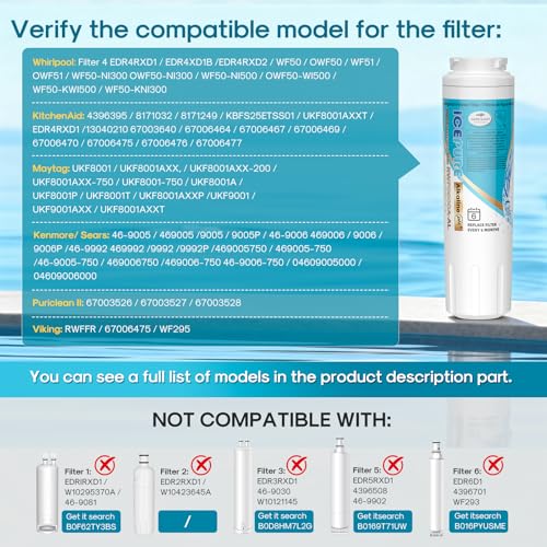 Image of ICEPURE Alkaline UKF8001 Refrigerator Water Filter Replacement for Whirlpool EDR4RXD1, EveryDrop Filter 4, Maytag UKF8001, 4396395, UKF8001P, UKF8001AXX, RFC0900A, UKF8001AXX-200, Enhances PH, 6 Pack