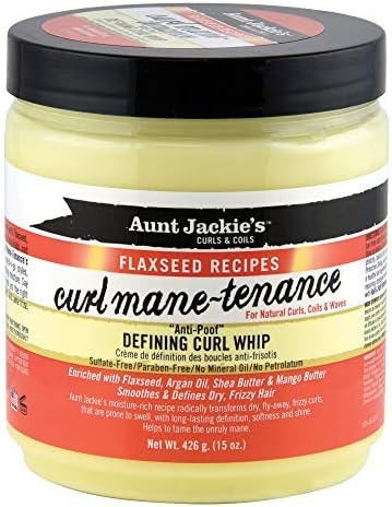 Aunt Jackie's Flaxseed Recipes Curl Mane-tenance, Lightwieght Anti-Poof Defining Curl Whip, Enriched with Flaxseed, Argan Oil and Shea Butter, Great for Dry and Frizzy Hair, 15 Oz Jar, Orange
