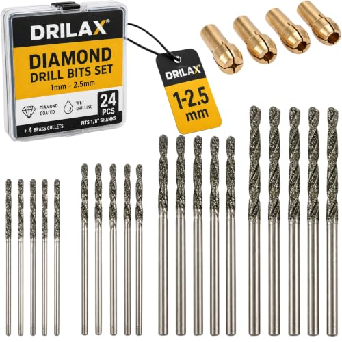 Drilax Diamond Drill Bits 24-Pc 1mm to 2.5mm Compatible with Dremel Bits
