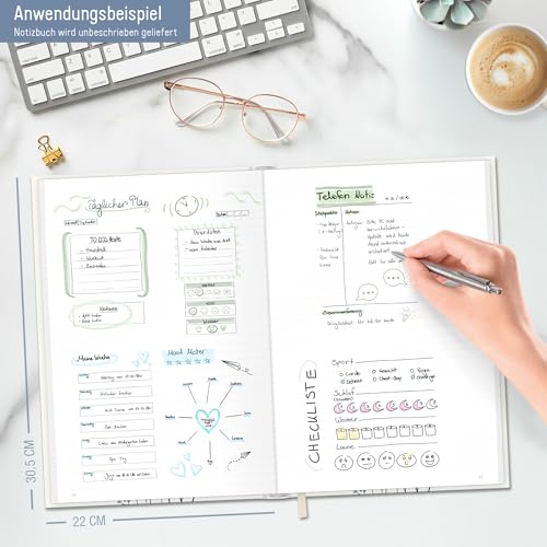 paper&you® Notizbuch liniert A4+ mit Gummiband Flower Joy 156 Seiten, 78 Blatt - liniertes Notebook, Journal, Skizzenbuch, Tagebuch - nachhaltig & klimafreundlich