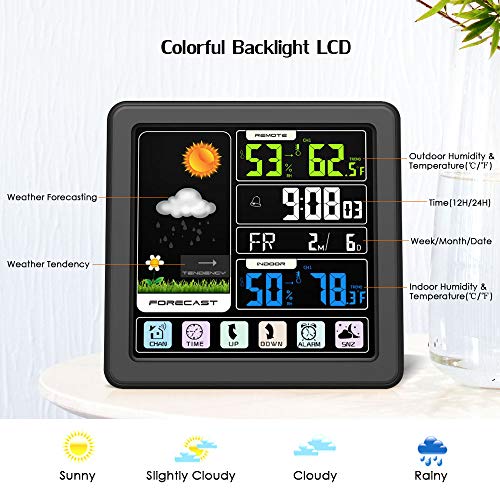 KKmoon Tela LCD colorida sensível ao toque, estação meteorológica sem fio, despertador, termômetro i