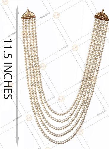 Image of Pearl Necklace Jewellery for Groom Dulha Moti Mala Haar for Men(5 Line)