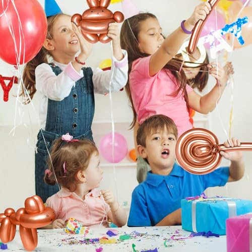 Image of 260 Metallic Champagne Gold Long Balloons for Balloon Garland Thickening Skinny Latex Twisting Animals Modeling Christmas Birthday Wedding Party Festival Decorations 100pcs