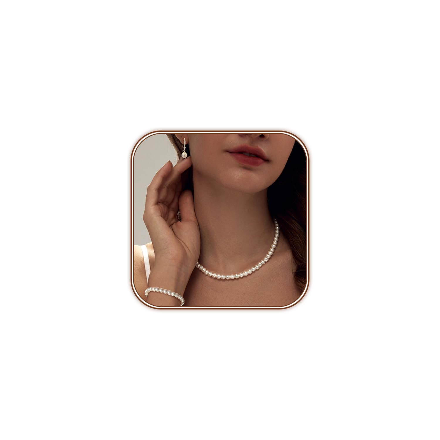 Gold Jewelry Set for Women - Dainty 14K Gold Plated Pearl Necklace and Earring Set with Drop Earrings, Bracelets, Choker Necklace - Wedding Jewelry Gift