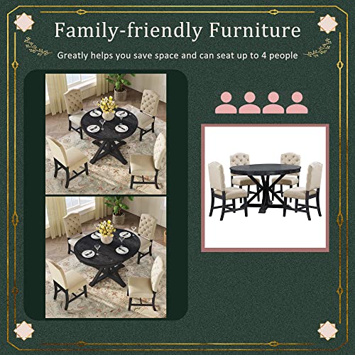 Image of Bellemave Extendable Dining Table Set for 4, 5-Piece Round Table Set with 4 Chairs, Circle Table with Upholstered Chairs, Oval Kitchen Table Set with Extendable Table (Espresso)